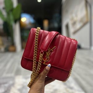 Yves Saint Laurent Red Shoulder Bag with Gold Chain
